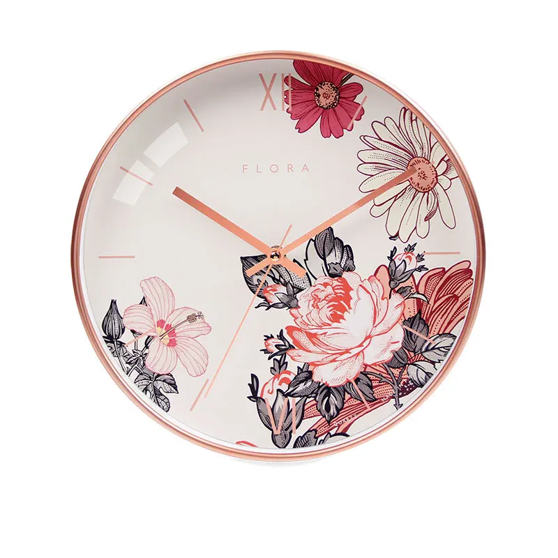 12-Inch Flower Pattern Quartz Wall Clock Modern Design Stylish Art Style Silent Timepiece Living Room Kitchen Office Home Decor