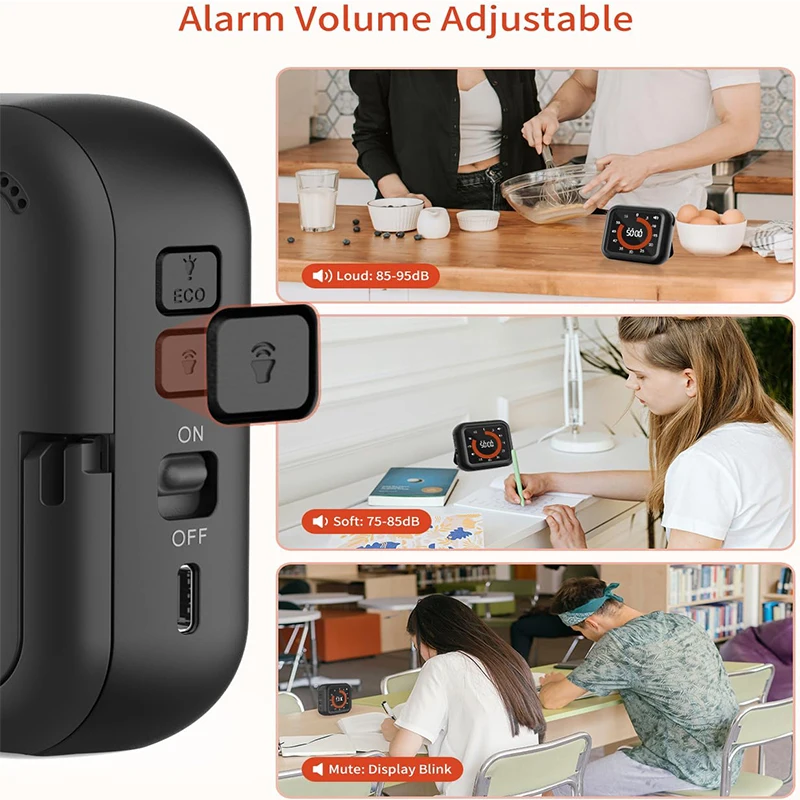 J&R 12 Hours Mute Loud Type-C Rechargeable Digital Magnetic Visual Timer for Kitchen Classroom Office