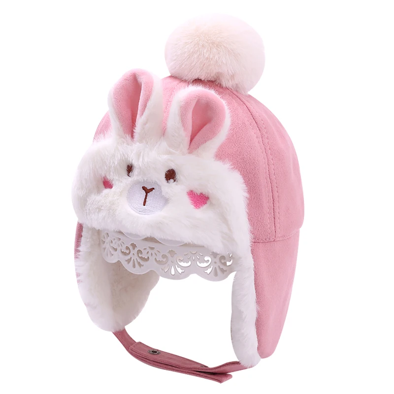 Spot goods China factory direct sales cute fine velvet warm winter bunny cute Earflaps baby cap