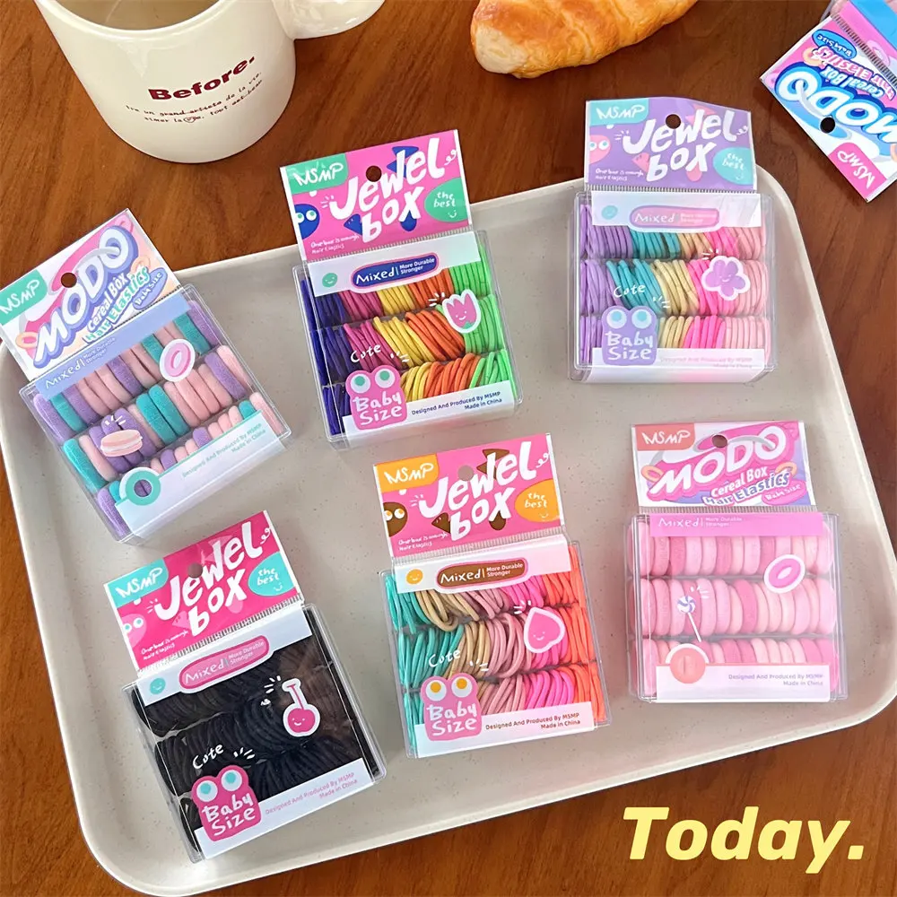 40/100pcs/box Candy Macron Headband Kids Colorful Hair Circle Girl Cute Braid High Elastic Hair Rope Kids Hair Band Accessories