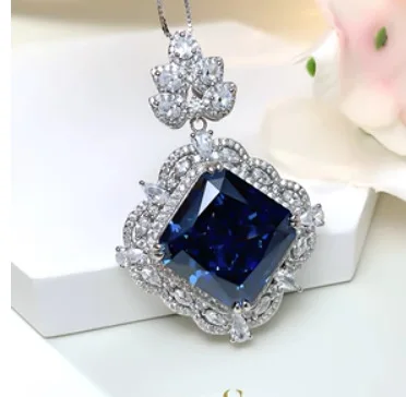 Fine Jewelry Luxury Delicacy 925 Sterling Silver Fulled Drill Cubic High Carbon Stone Pendant Choker Chain Necklace for Women
