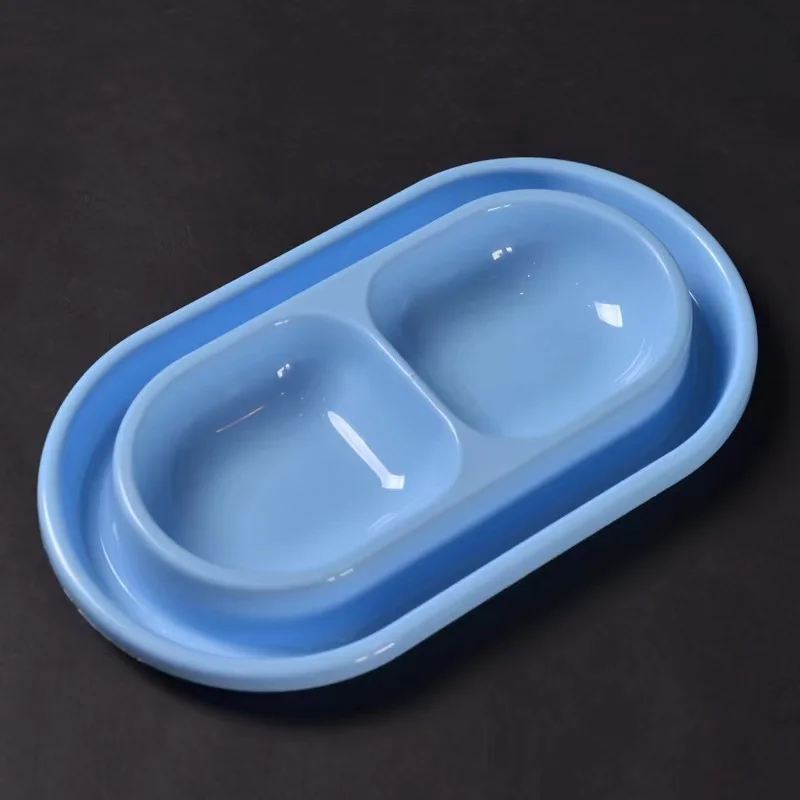 Factory Hot Sale Anti- Ant Plastic Blue Pink Double Pet  Bowl Cat Bowls
