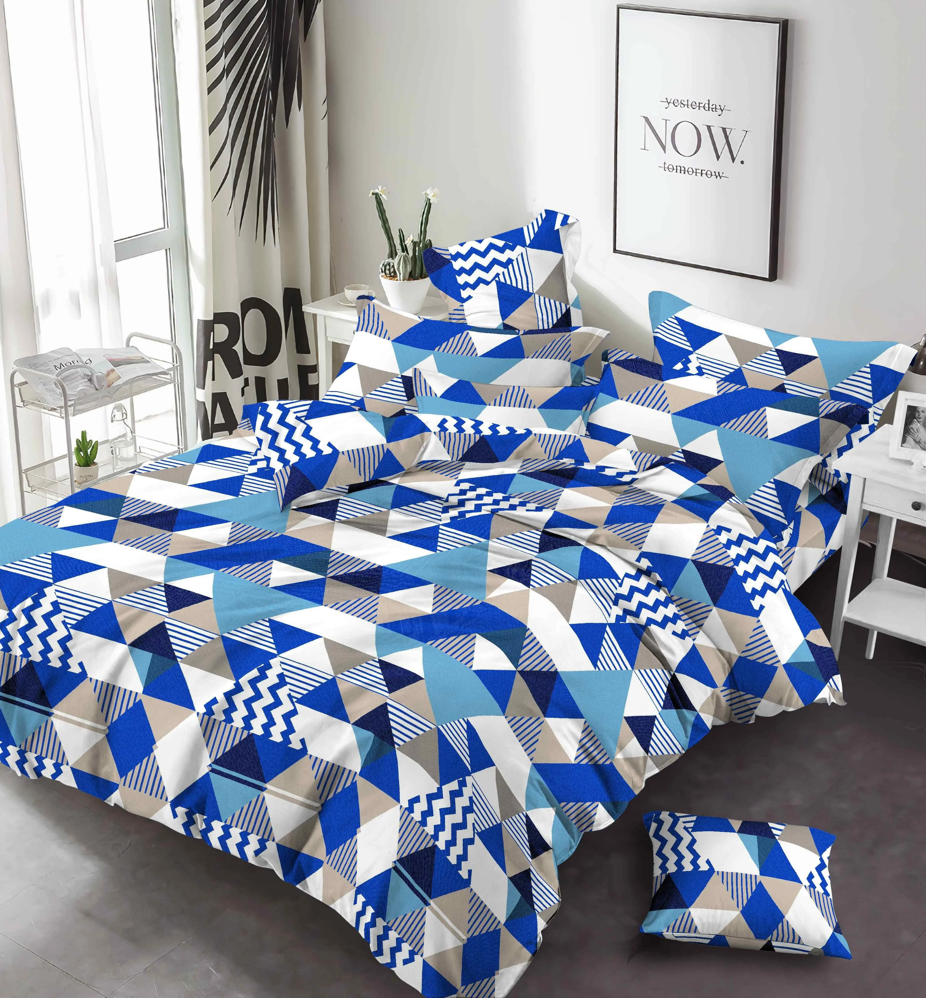 2022 new pattern type geometric squares Polyester product 100% polyester printed fabric for bed sheet for Flat sheet