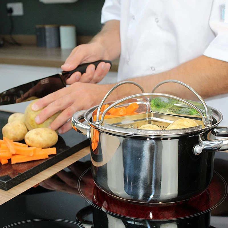 Set of 3 Stainless Steel Steamer Basket Saucepan Divider Baskets Storage Saving Kitchen Cookware