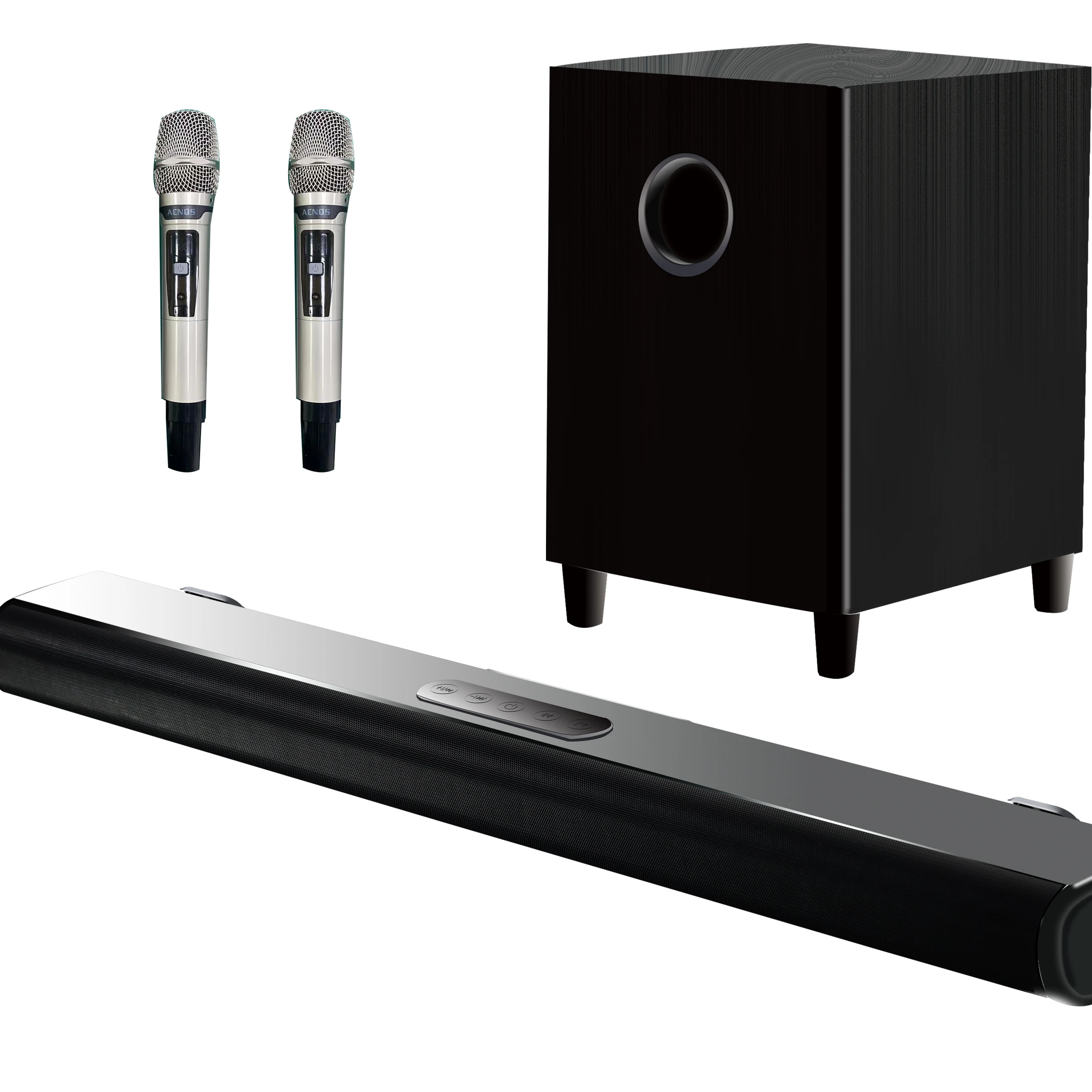 
2.1 channels BT karaok sound bar speaker with dual microphones with wireless subwoofer 