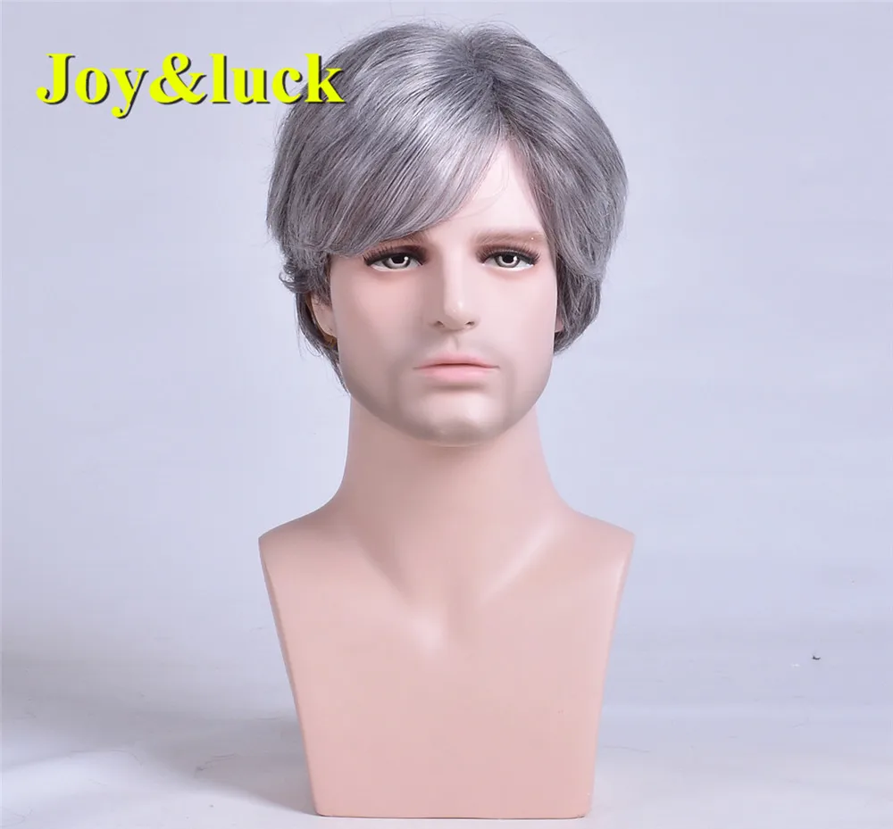 Wholesale Wigs for Men Daily or Party Hairstyle Male Grey Color Man Hair Short Natural Straight Men Wigs Synthetic Hair Wigs
