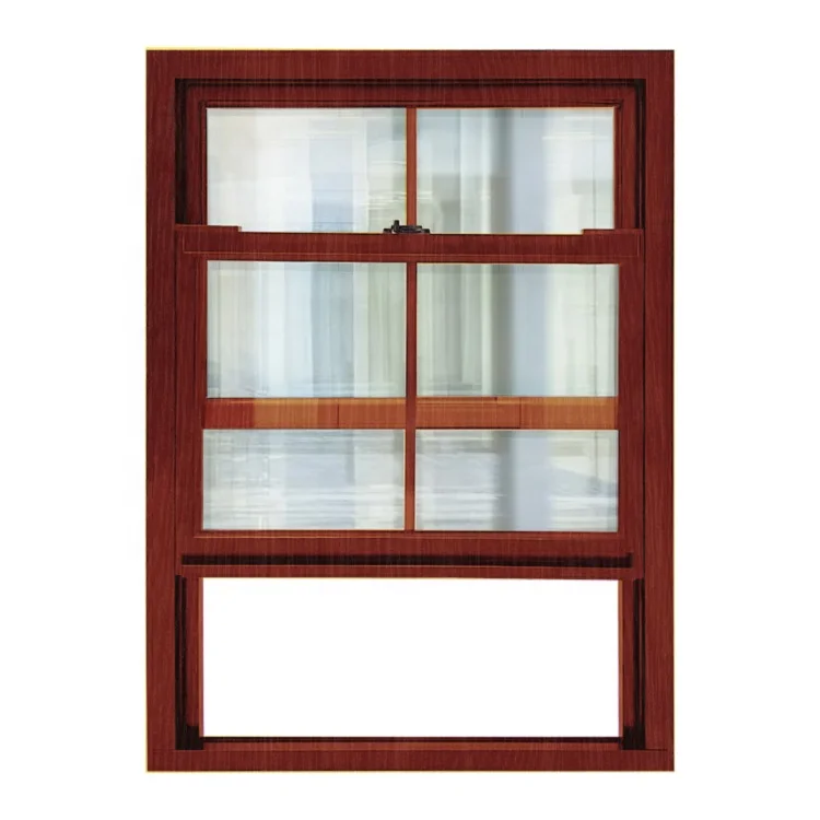 Wooden Color Grill Design Vertical Sliding Windows American style Sash Hung Aluminium Window