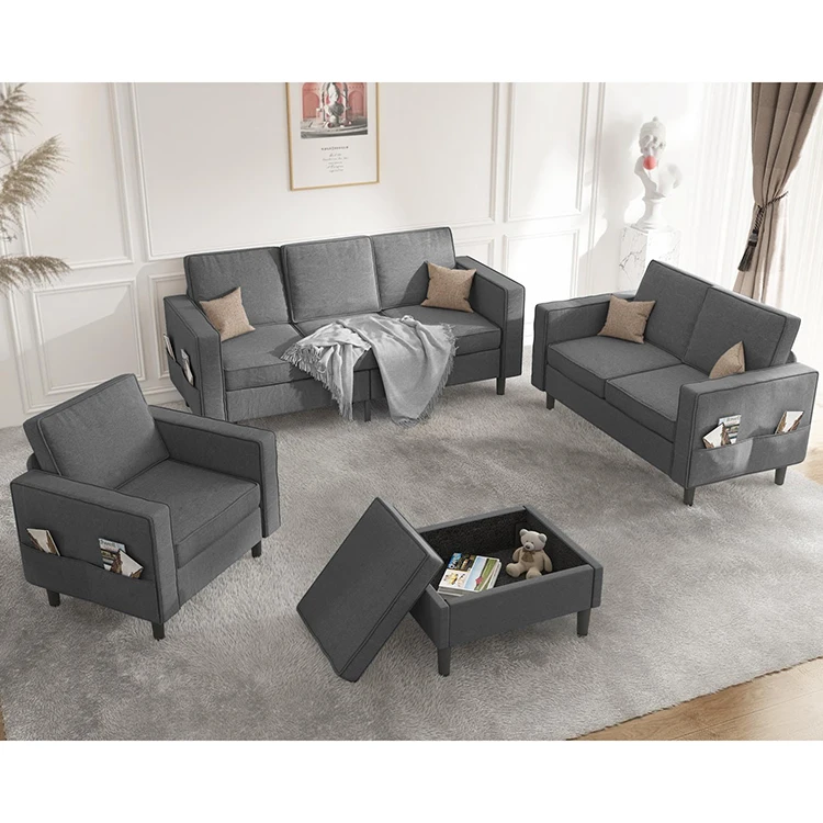 Modern Living Room Furniture Cloud Velvet Sectional Sofa Couch Set With Solid Wooden Legs