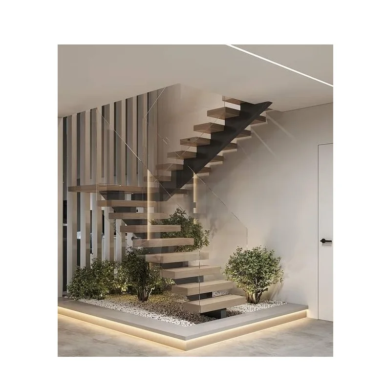 US Australian Standards modern luxury indoor floating stairs straight stairs wood tread staircase