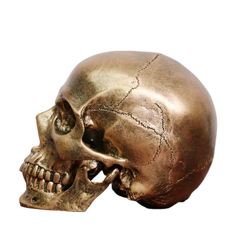 Hot sale  resin skull head statue for halloween Golden Skull head Halloween decoration gifts