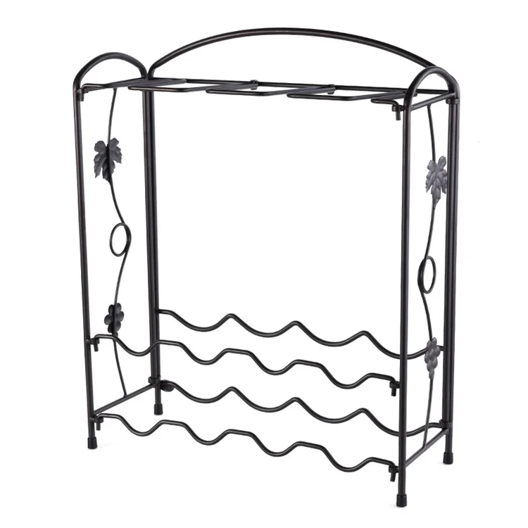 Amazon Best Sell Wine Rack Metal 8 Bottles Home Decoration Iron Wire Free Standing Wine Glasses Rack Wooden Wine Rack For Home