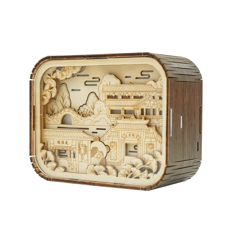 Wholesale acrylic wooden led lamp 3D rectangle shape wood bedroom sensor night light