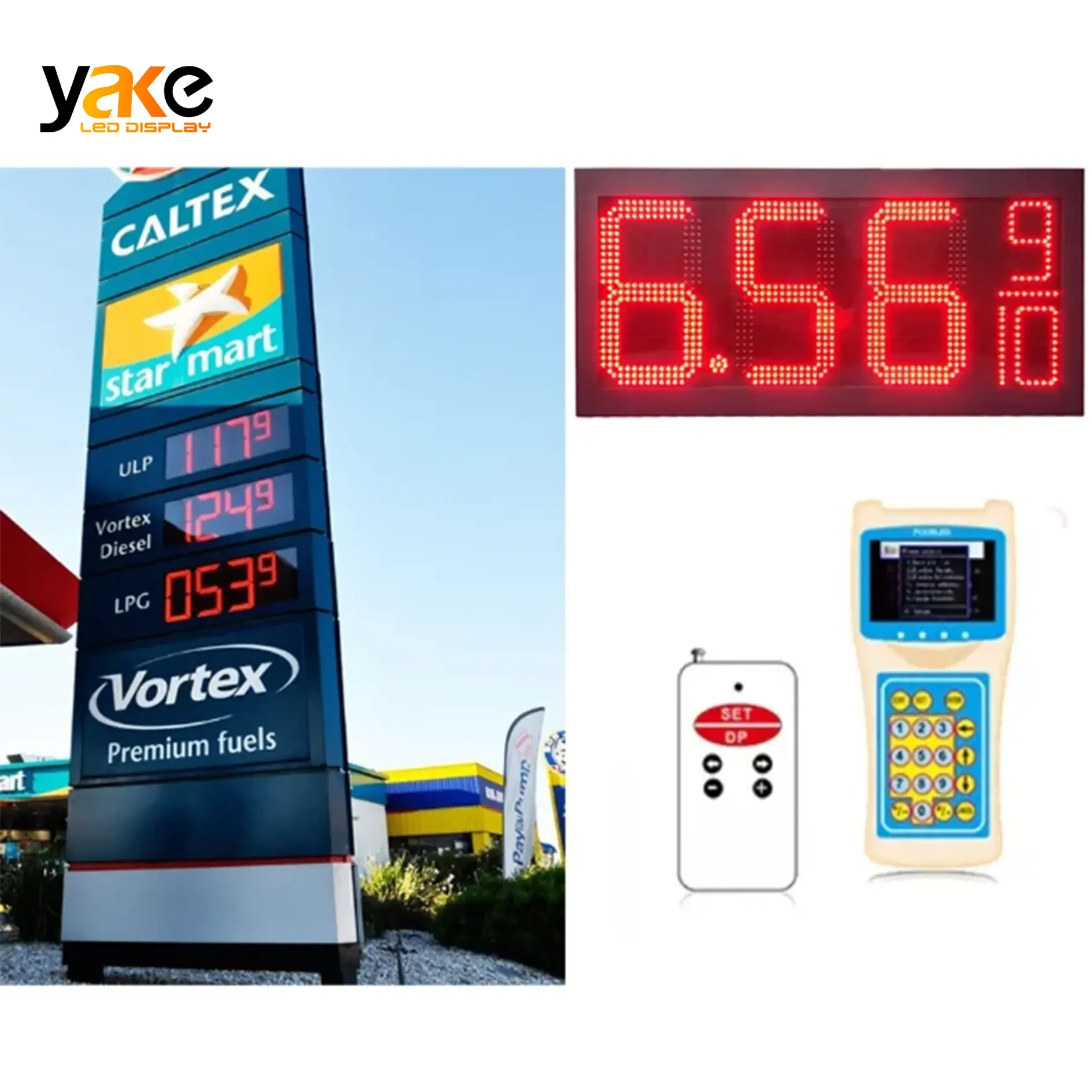 Yake 8.889 8.889/10 led gas price changer gas price sign with regular and diesel on top and side USA gas station price sign