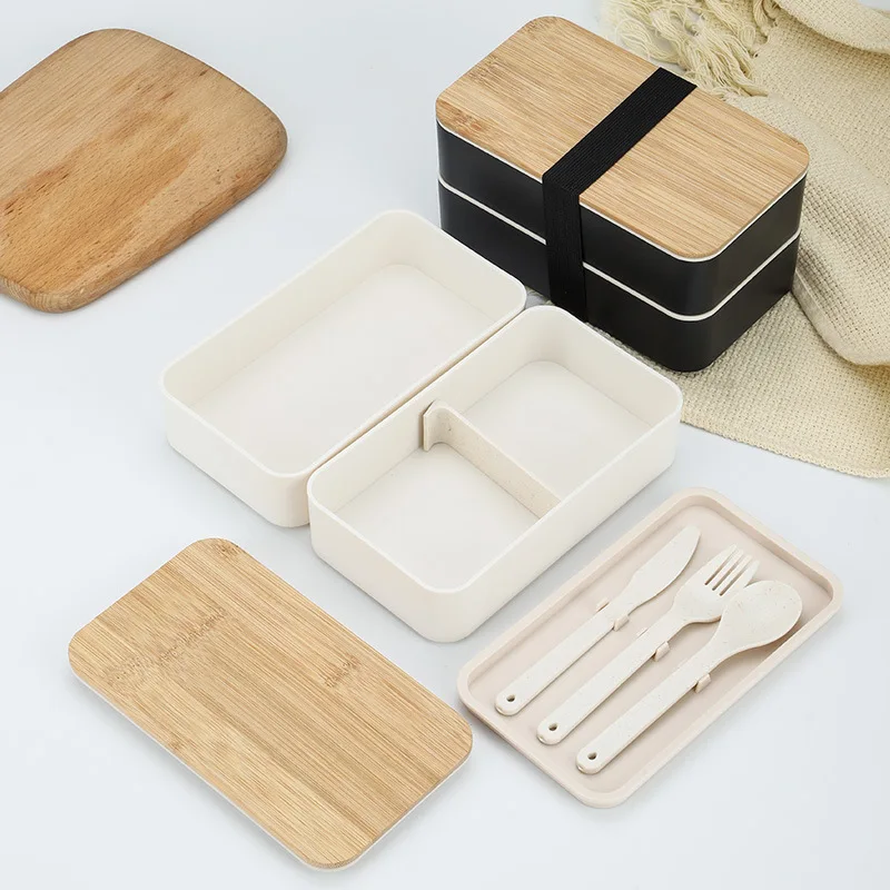 Custom Single And Double Layer Bamboo Fiber Degradable Take-out Lunch Boxes Healthy Food Wheat Straw Containers With Bamboo Lid