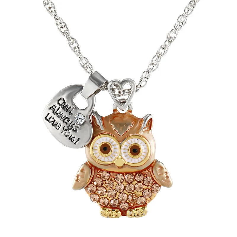 Fashion Crystal Animal Silver Color Alloy Necklace Cute Owl Bee Angel Turtle Heart Cross Elephant Pendant Necklace Women Jewelry