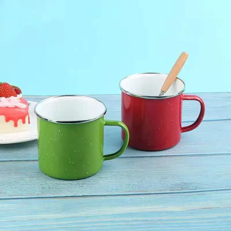 wholesale custom Retro vintage printed speckled campfire camping enamel mug