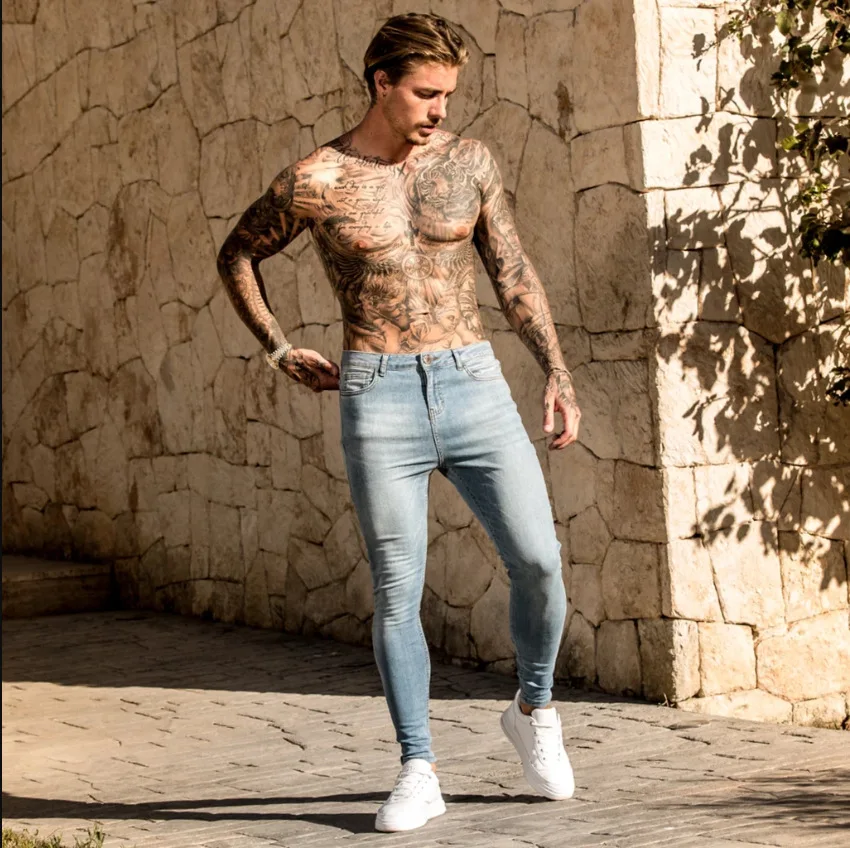 Dropshipping Stock Mens Jeans Full Pant Stretch Solid Slim Fit Custom Jeans Men Denim Skinny