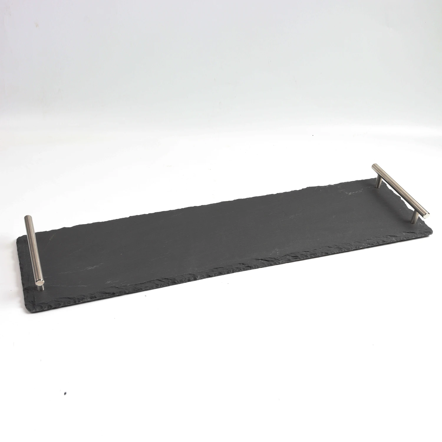 High quality fruit dishes party tableware decoration stone plates slate tray with metal hand grip
