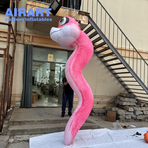 Pink inflatable cartoon hanging snake for party stage prop with led light