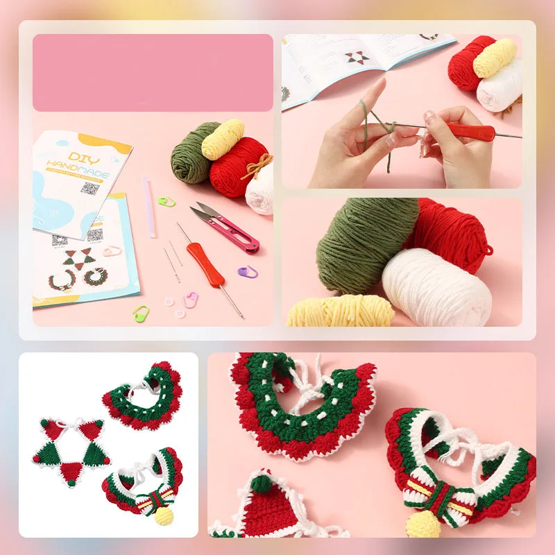 Hot Sale Custom Crochet Christmas Costume Hand-woven Material Set Pet Bib Knitting  Crochet Kit for Beginners Adults Kids