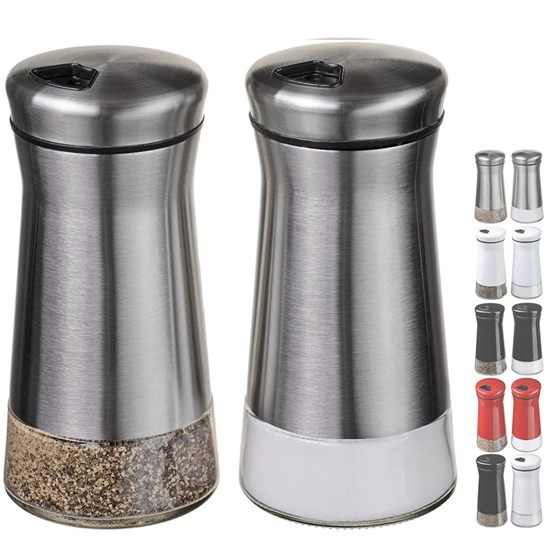 Original Glass Salt and Pepper Shakers Set With Adjustable Pour Holes Farmhouse Stainless Steel Salt Shaker and Pepper Shaker