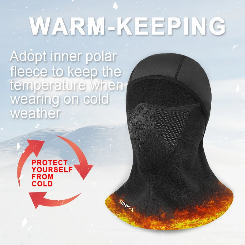 
X-TIGER Winter Cycling Mask Fleece Thermal Cycling Cap Windproof Full Face Cover Balaclava Skiing Skating Anti-Dust Outdoor Hat 