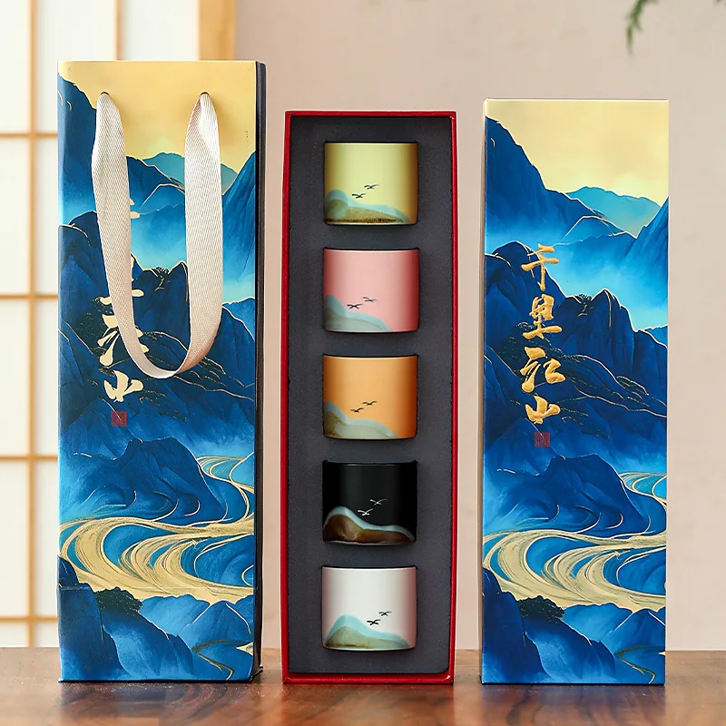 High Quality Handmade Custom Ceramic Cups set 45-150ml Remote Mountain Design for Tea Tasting and Sets