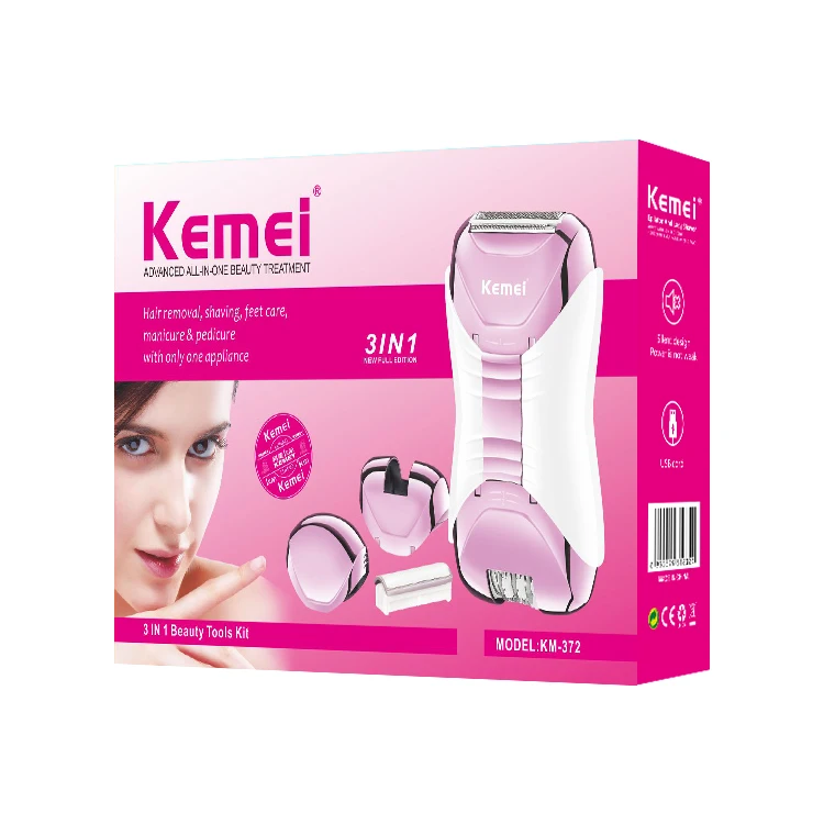 Kemei KM-372 женские эпиляторы 3in1 Машинка для удаления волос перезаряжаемые Леди бритья