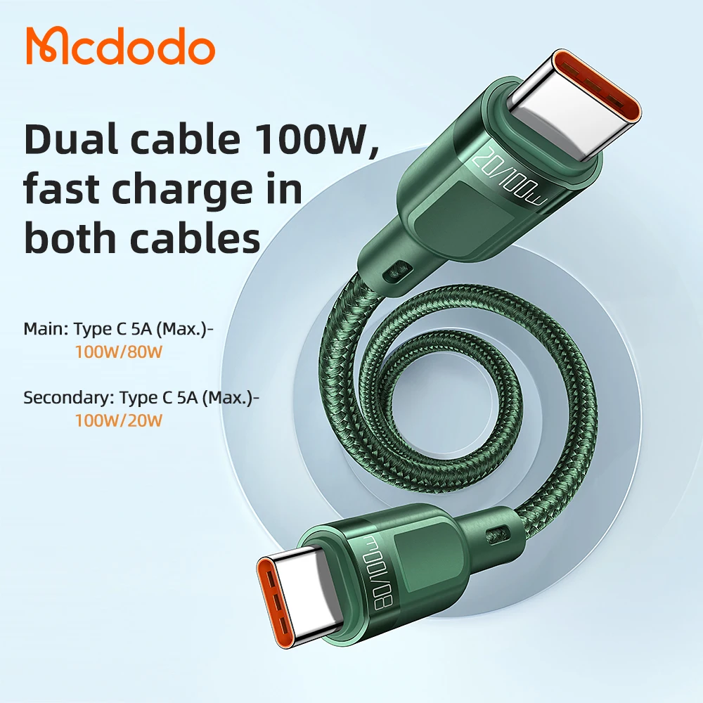 Green 2in1 High Quality Usb c to Dual Type 100W Fast Charge With E-Mark Chip Smart Laptop Cable 2 in