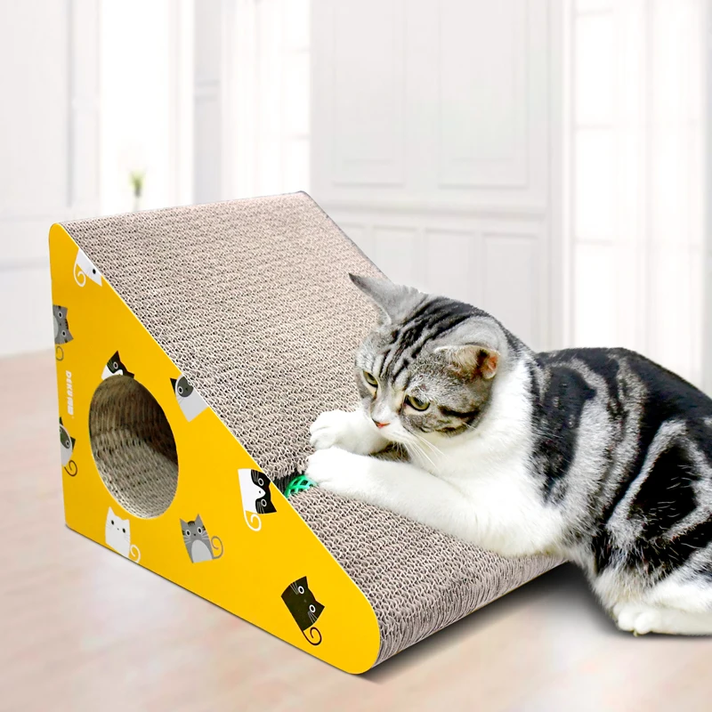 DEKU Ultimate Scratching Post Triangle Shape Cardboard Cat Scratchers Carton Customized Logo OEM Pet Toys CATNIP Toys CN;GUA
