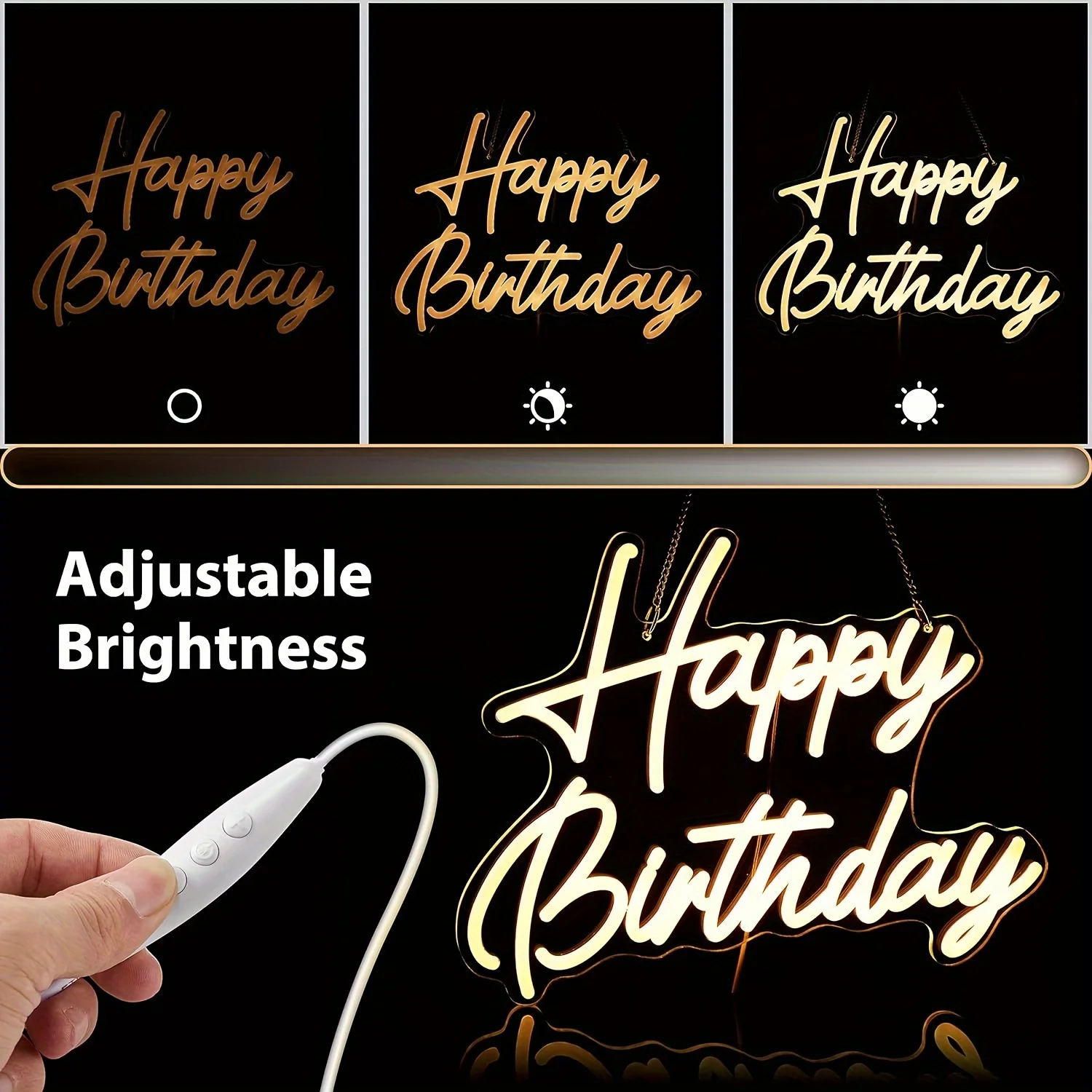 All-in-One Happy Birthday LED Illuminated Sign Warm White Neon Light for Home Bedroom Dorm or Party