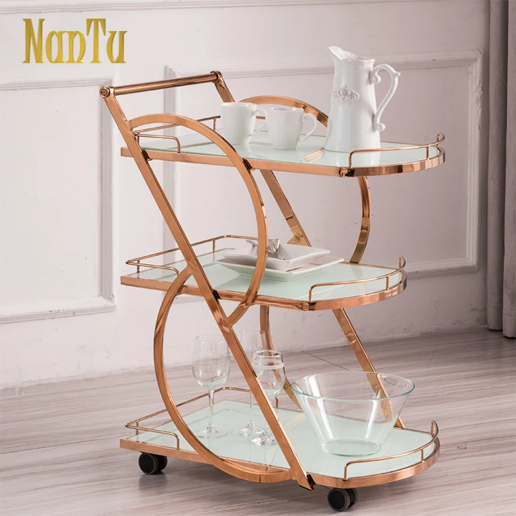 European style luxury wine car mobile dining car 3 layers hotel service carts