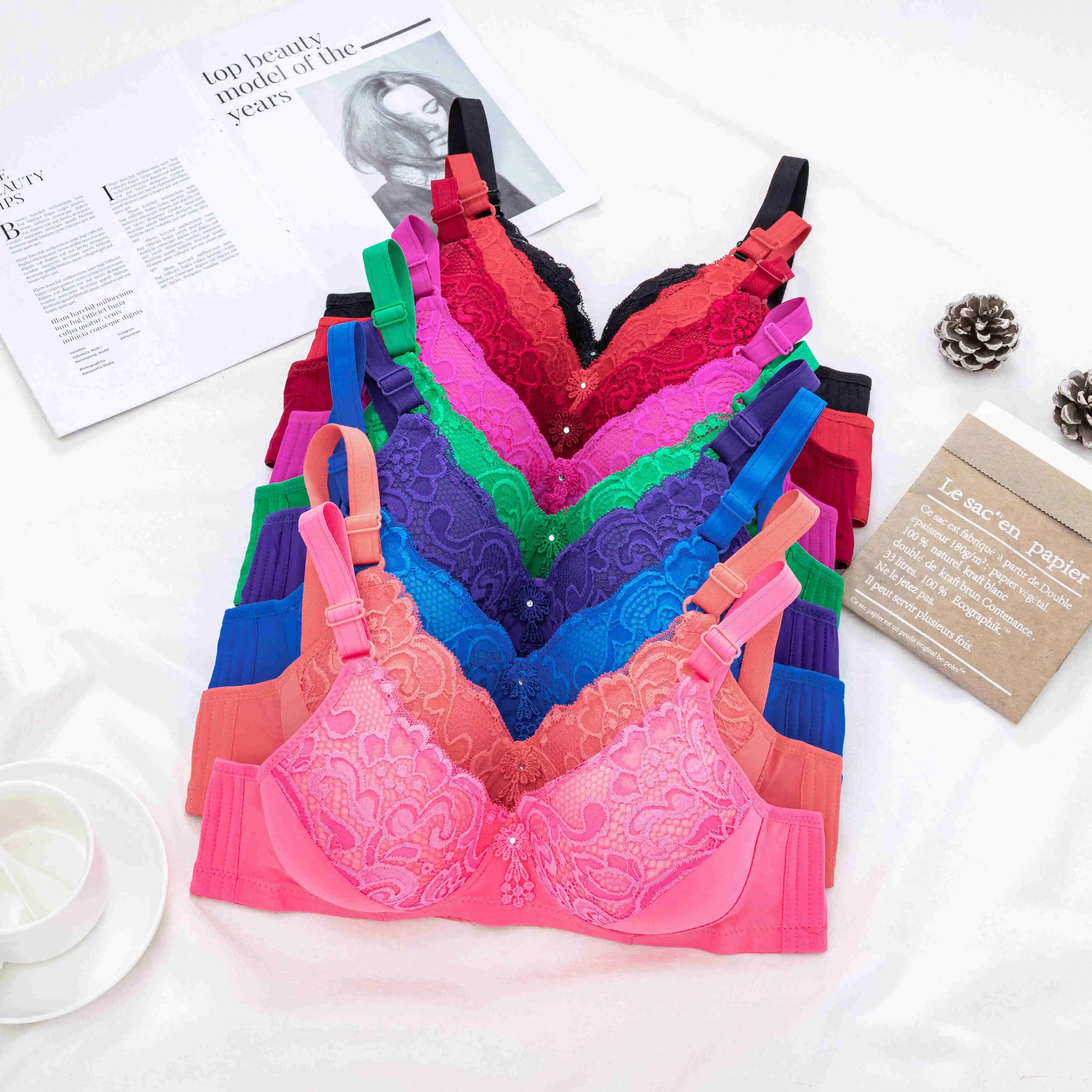 Fashion Ladies Bra Breathable Full Cup Lace Thin Wire Free Bralette Plus Size Bras