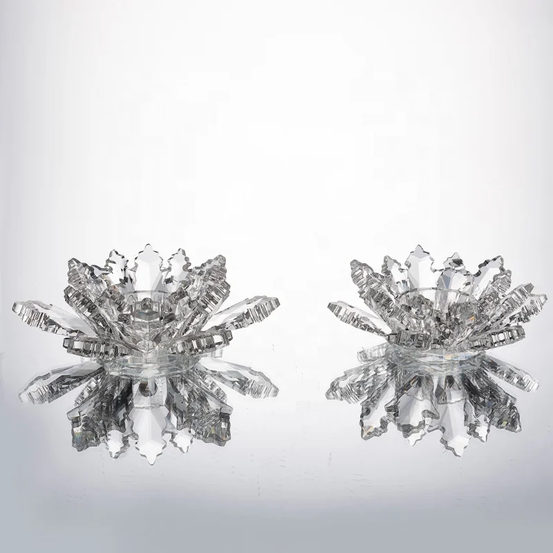 ODM K9 Lotusflower Shape Antique Clear Colors Lotus Flower Crystal Candle Holders Home Decoration Christmas Fashionable CCH021