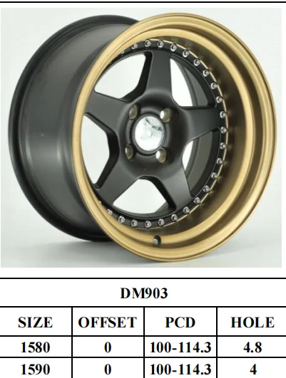 DM903 Wholesale factory price black 4X100 4X114.3 15 inch white 5 spoke alloy car wheels