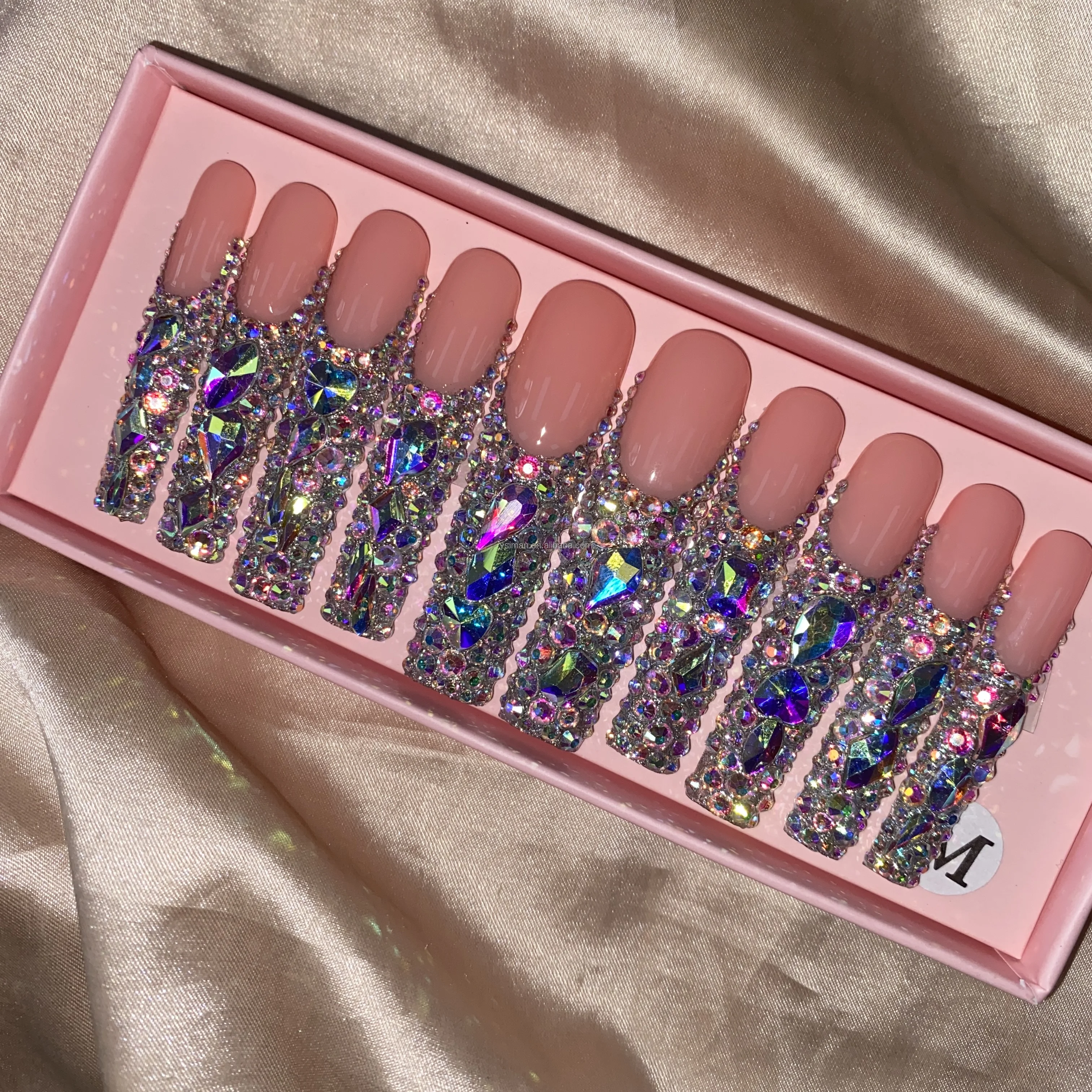 Reusable Acrylic Large Or Medium Stiletto Press On Nails Artificial Fingernails With Jelly Glue For Woman