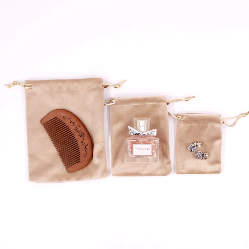 Custom Logo Printed Rose Gold Plush Velvet Drawstring Clothes Bag Luxury Storage Dust Pouch for Jewelry and Gift Packaging