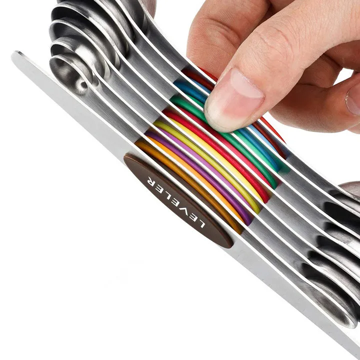 Amazon Hot Sell 8 Piece Stainless Steel Stackable Magnetic Measuring Spoons Set