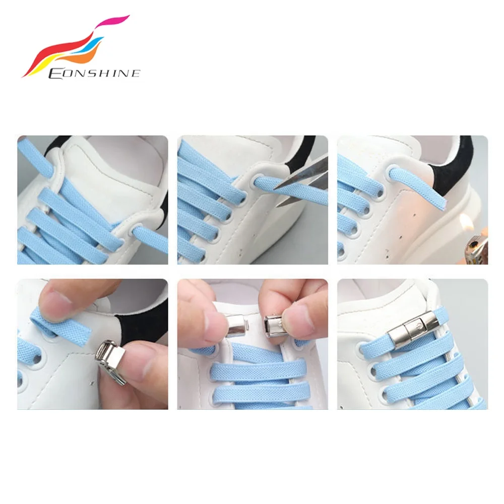 The Newest One Touch Switch No Tie Flat Lazy Tying Free Elastic 8mm Press Lock Shoelaces