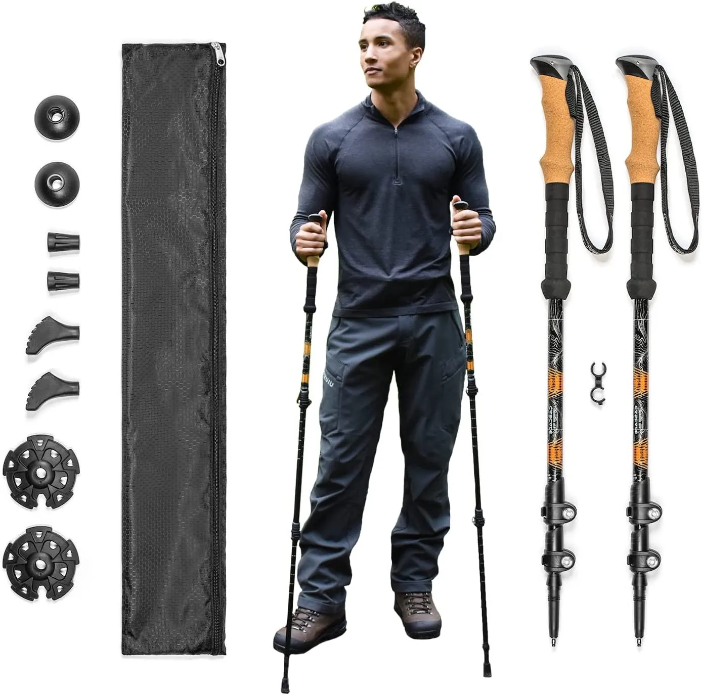 Trekking Poles-Lightweight Collapsible Hiking Poles for Backpacking Gear-Walking Sticks for Hiking, 7075 Aluminum with Cork Grip