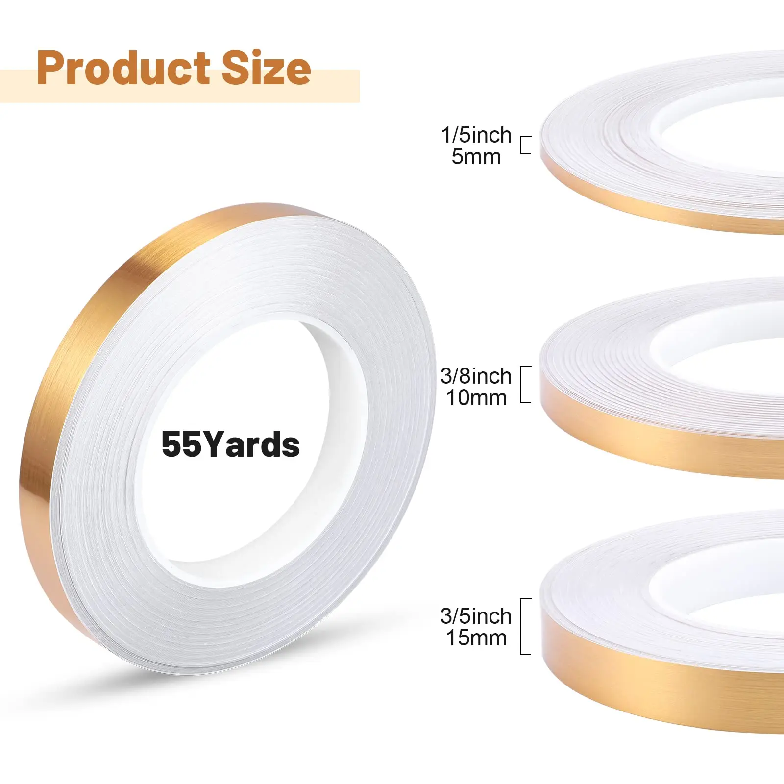 Gold Washi Tape for Detailing Accent Walls Graphic Arts Cars and,3 Rolls Gold Tape, Self Adhesive Metalized Polyester Film Tape