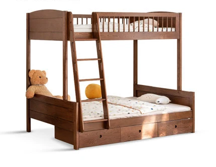 Twins Bunk bed Modern Design Safety Baby Beech Pine Wooden Bedside Bed Cot
