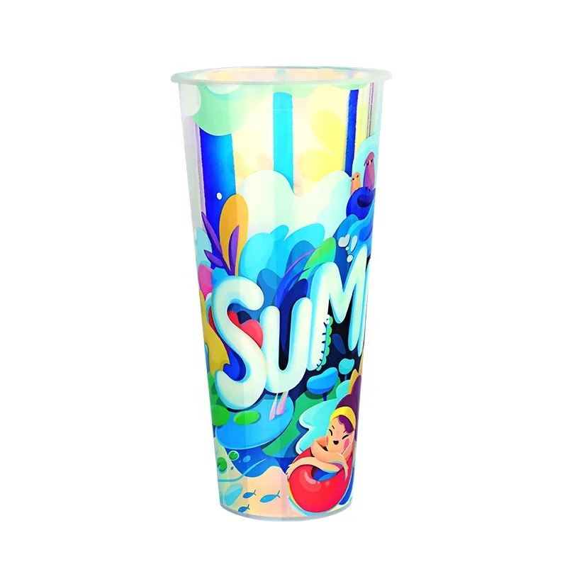 PTPACK Hot Selling 8oz 12oz Sliver Red Rainbow Party Boba Plastic Cup Disposable Pp Film Inner Pasted Plastic Cup