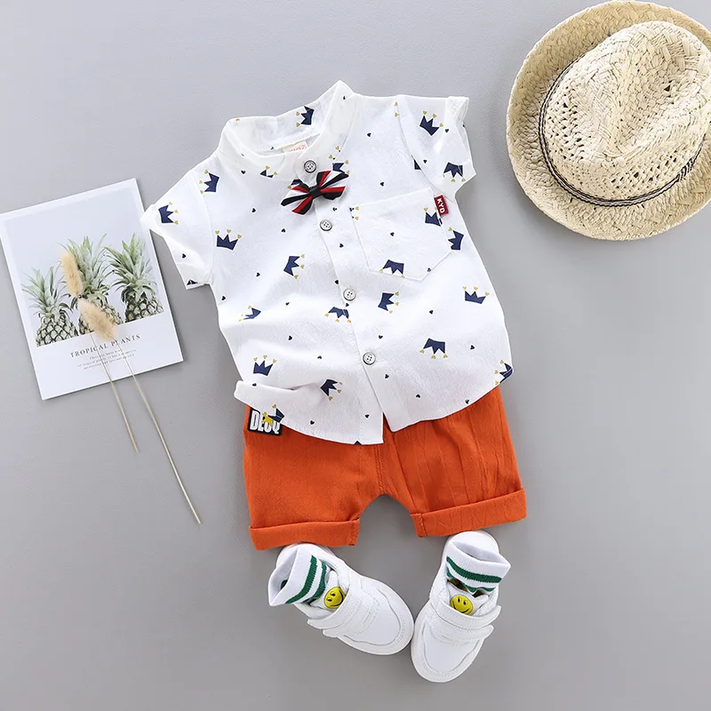 Boy kids custom logo sweatpants set cotton clothing two piece short sets for little boys in summer