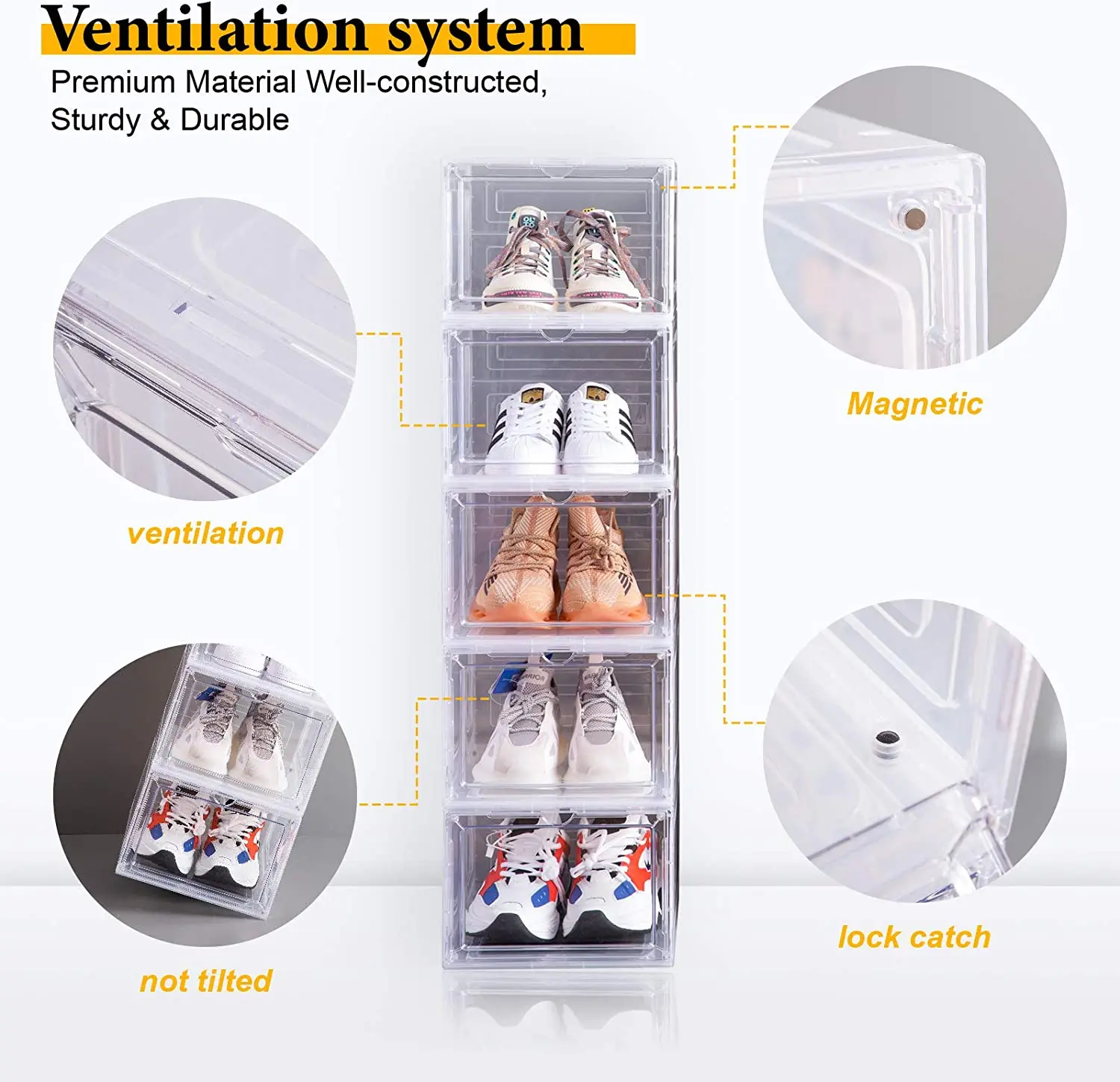 Wholesale Transparent Plastic Sneaker Stackable Shoe Storage Boxes Drop Front  Magnetic Clear Shoe Box
