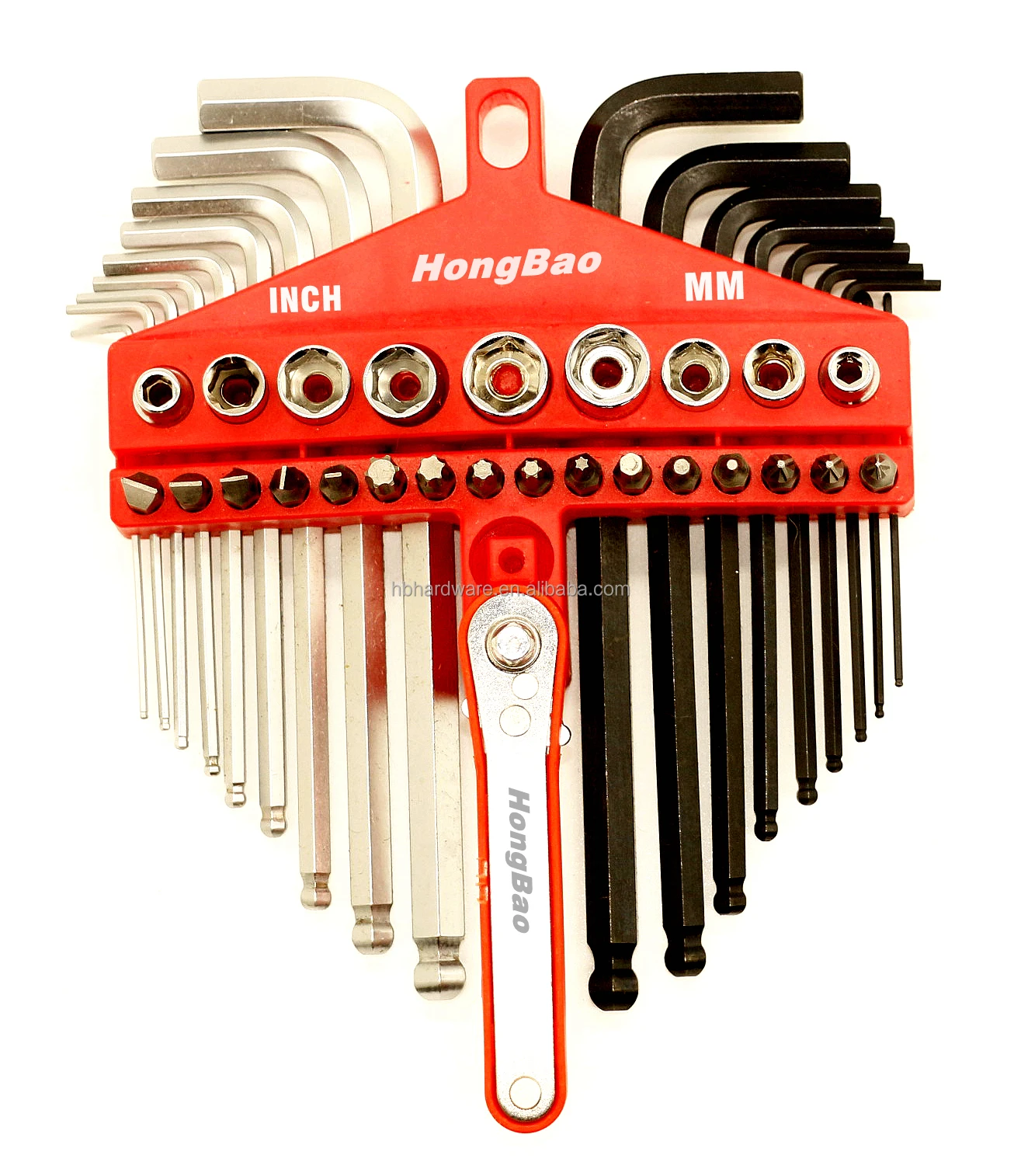 24 Pieces SAE Inch and Metric head Ball End middle Long Arm with 1 piece Strength Helping t handle Allen Wrench Hex Key Set