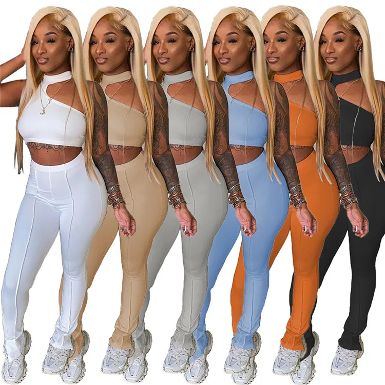 
LF-574 2021 Women Tracksuit 2 Piece Set Women Outfit One Shoulder Summer Sexy Clothes Plus Size Two Piece Pants Set Women 