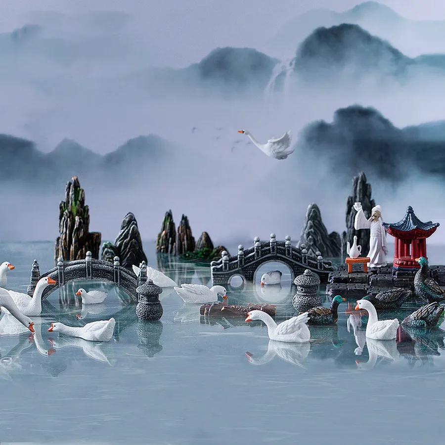 Hill Mountain Bridge Duck Resin Craft Ornament Small World Zen Garden Yard Fengshui Fairy Garden Decoration Miniatures