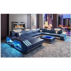 
JS4045 Luxury Italy Design Sectional Sofa Bed Modern LED Living Room Furniture Genuine Leather Sofas Sets 