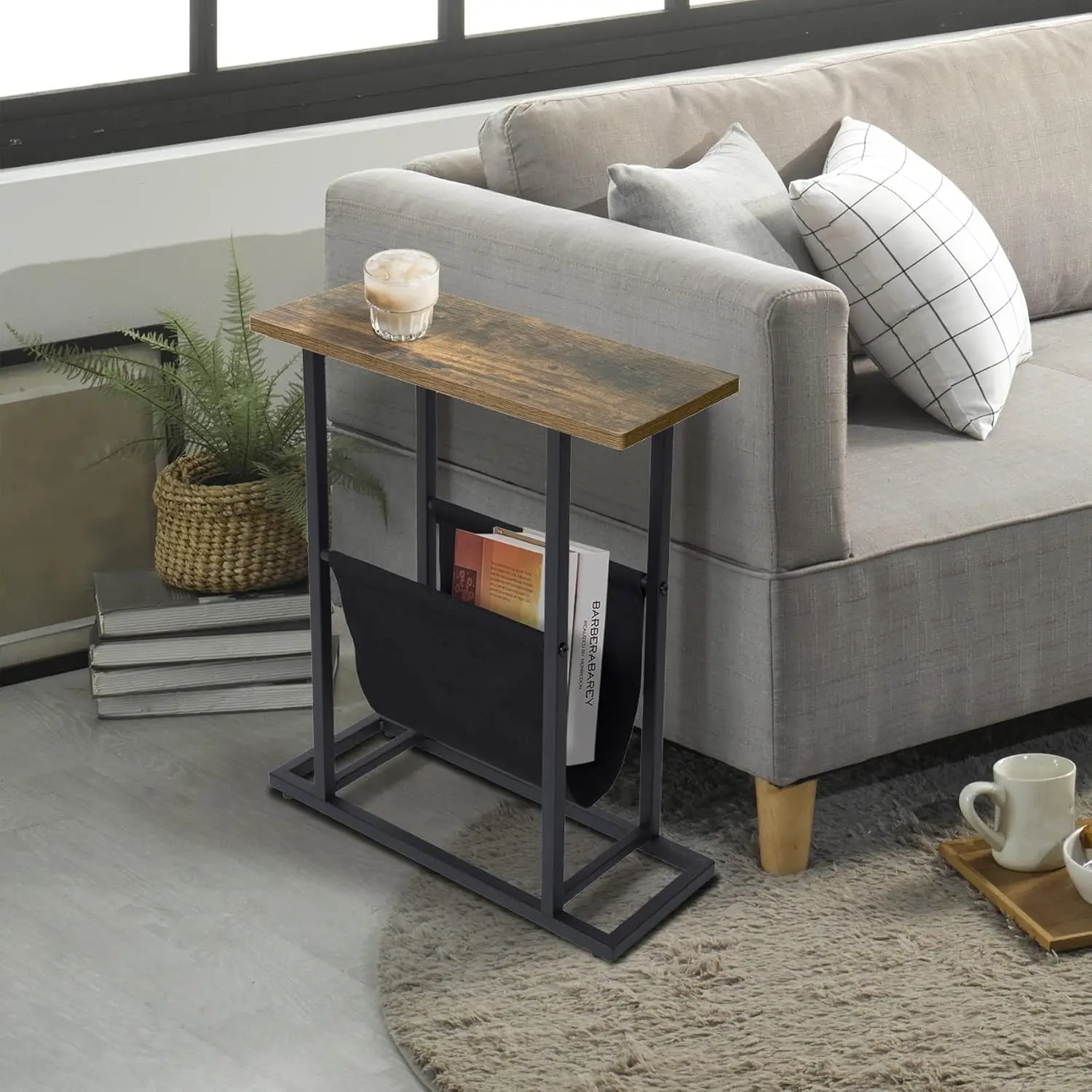 Narrow edge table suitable for small spaces, living rooms - slim edge table with magazine rack - tight bedside table bedroom